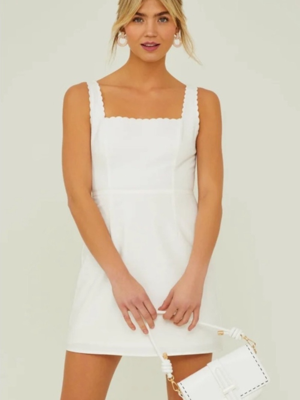 Altar’d State White Scalloped Trim Tank Dress Large NWT Summer Linen-Blend $70